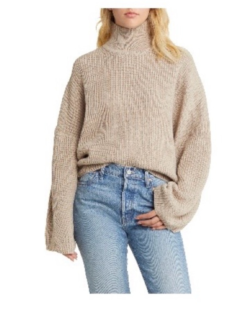 Topshop Oversized Chunky Knit Turtleneck Sweater Beige M